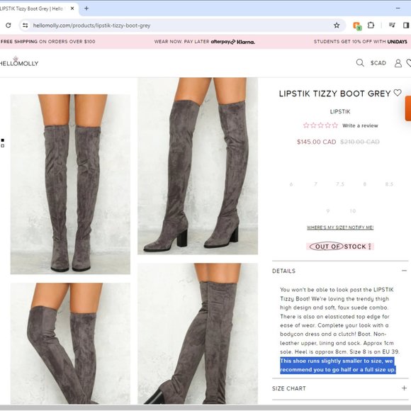 LIPSTIK Tizzy Over-the-Knee Boot in Grey (Hello Molly) SZ 9 BUT FITS LIKE 8~8.5 - Picture 7 of 9